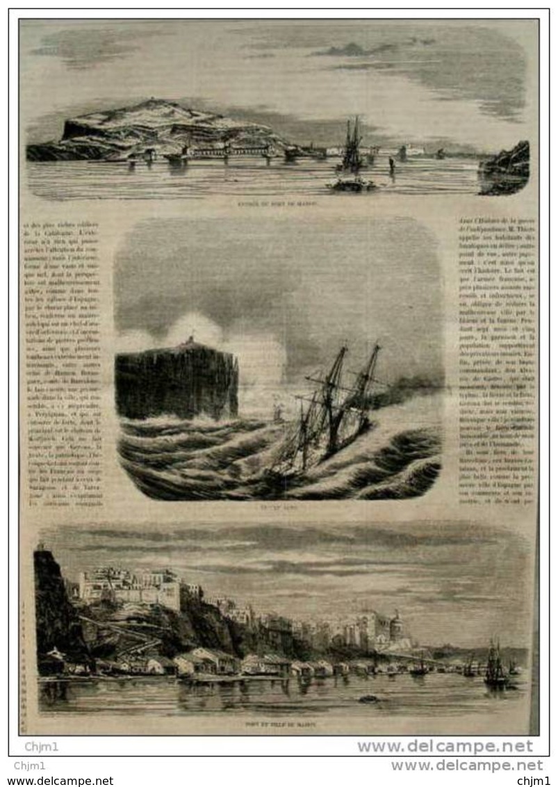 Espagne - Porte Et Ville De Mahon - Cap Alto - Page Original  1862 - Documentos Históricos