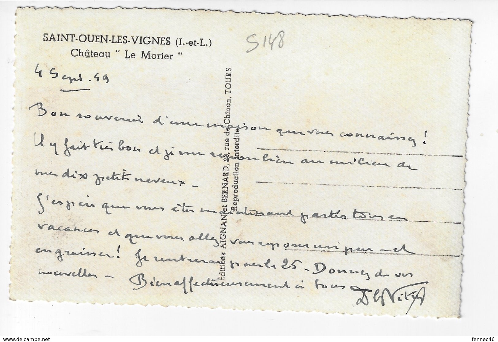 37 - SAINT OUEN Les VIGNES - Château " Le Morier" - 1949 (S147) - Other & Unclassified