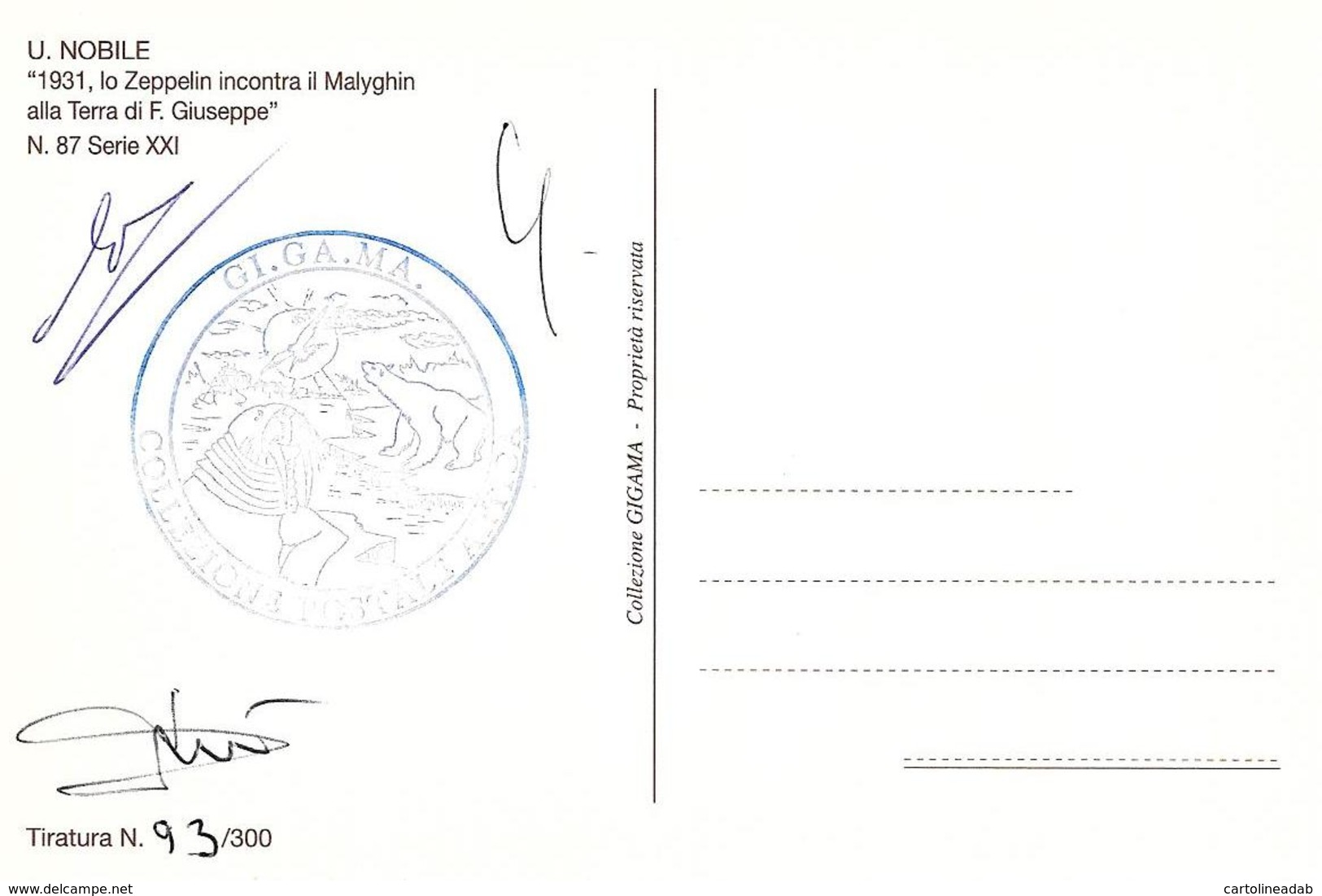 [MD3826] CPM - COLLEZIONE POSTALE ARTICA N° 87 CON ANNULLO E FIRME 1931 U. NOBILE - NV - Geschiedenis