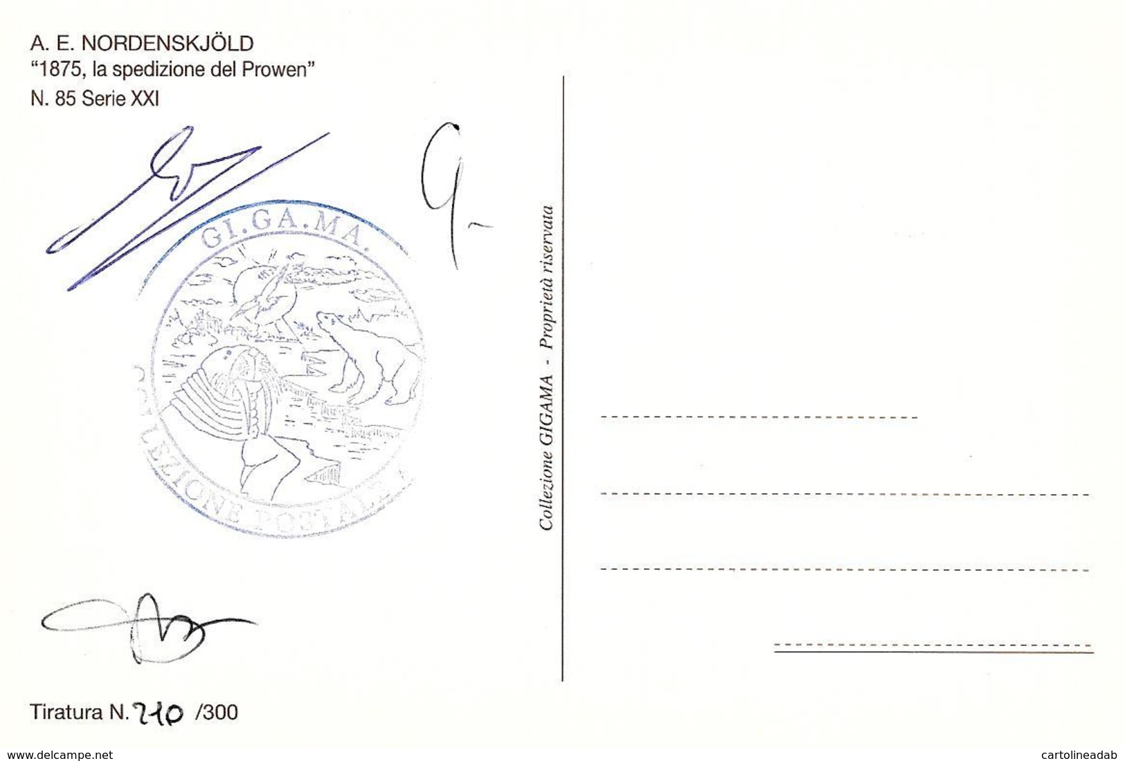 [MD3824] CPM - COLLEZIONE POSTALE ARTICA N° 85 CON ANNULLO E FIRME 1875 A. E. NORDENSKJOLD - NV - Storia