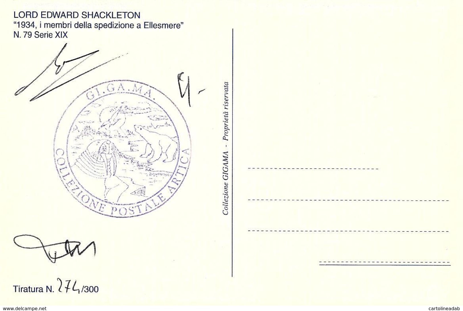 [MD3821] CPM - COLLEZIONE POSTALE ARTICA N° 79 CON ANNULLO E FIRME 1934 LORD EDWARD SHACKLETON - NV - Histoire