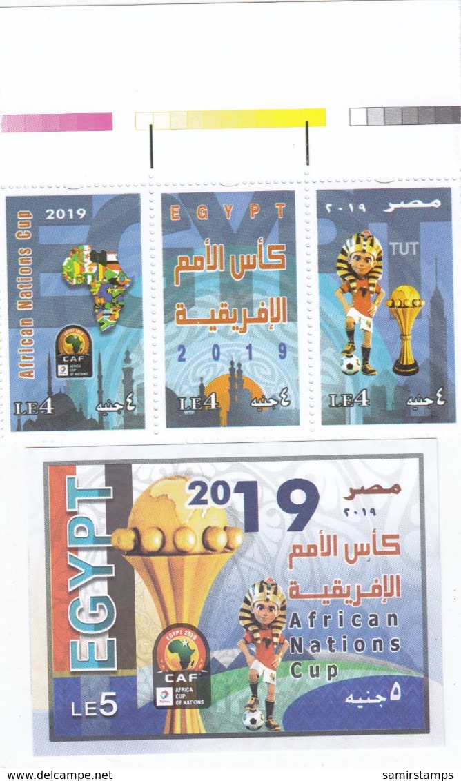 Egypt New Issue 2019, African Foot-Ball Cup Strip Of 3 Stamps + 1 S.sheet MNH Complete - Nice Topical Issue - Unused Stamps