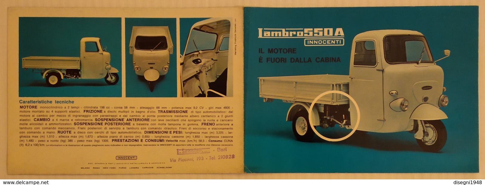 08619 "LAMBRO 550A - INNOCENTI - 1965 / 1967" PIEGHEVOLE ILLUSTRATO ORIGINALE - Motos