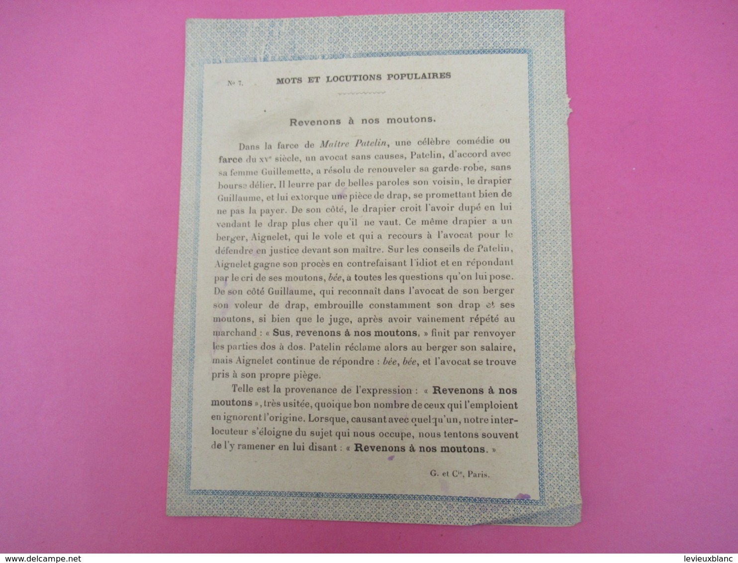 Couverture De Cahier écolier/Mots Et Locutions Populaires/Revenons à Nos Moutons/Gedalge Et Cie/Vers 1900  CAH250 - Sonstige & Ohne Zuordnung