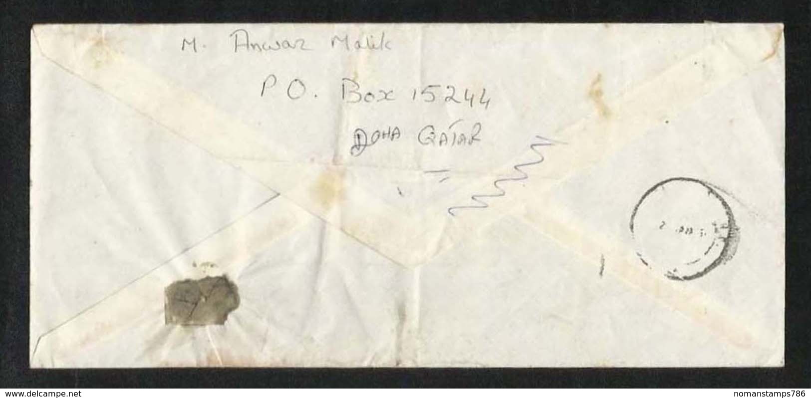 Qatar Registered Air Mail Postal Used Cover Qatar To Pakistan Arab Housing Day - Qatar