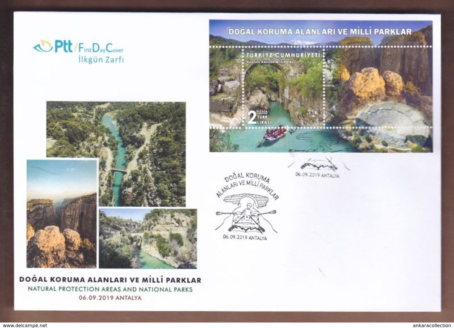 AC - TURKEY BLOCK FDC - NATURAL PROTECTION AREAS AND NATIONAL PARKS - KOPRULU CANYON ANTALYA, 06 SEPTEMBER 2019 - FDC