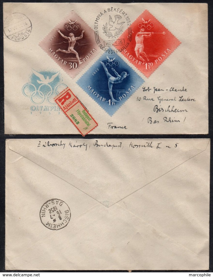 HONGRIE - BUDAPEST - JEUX OLYMPIQUES / 1952 LETTRE RECOMMANDEE POUR LA FRANCE (ref 7373) - Lettres & Documents
