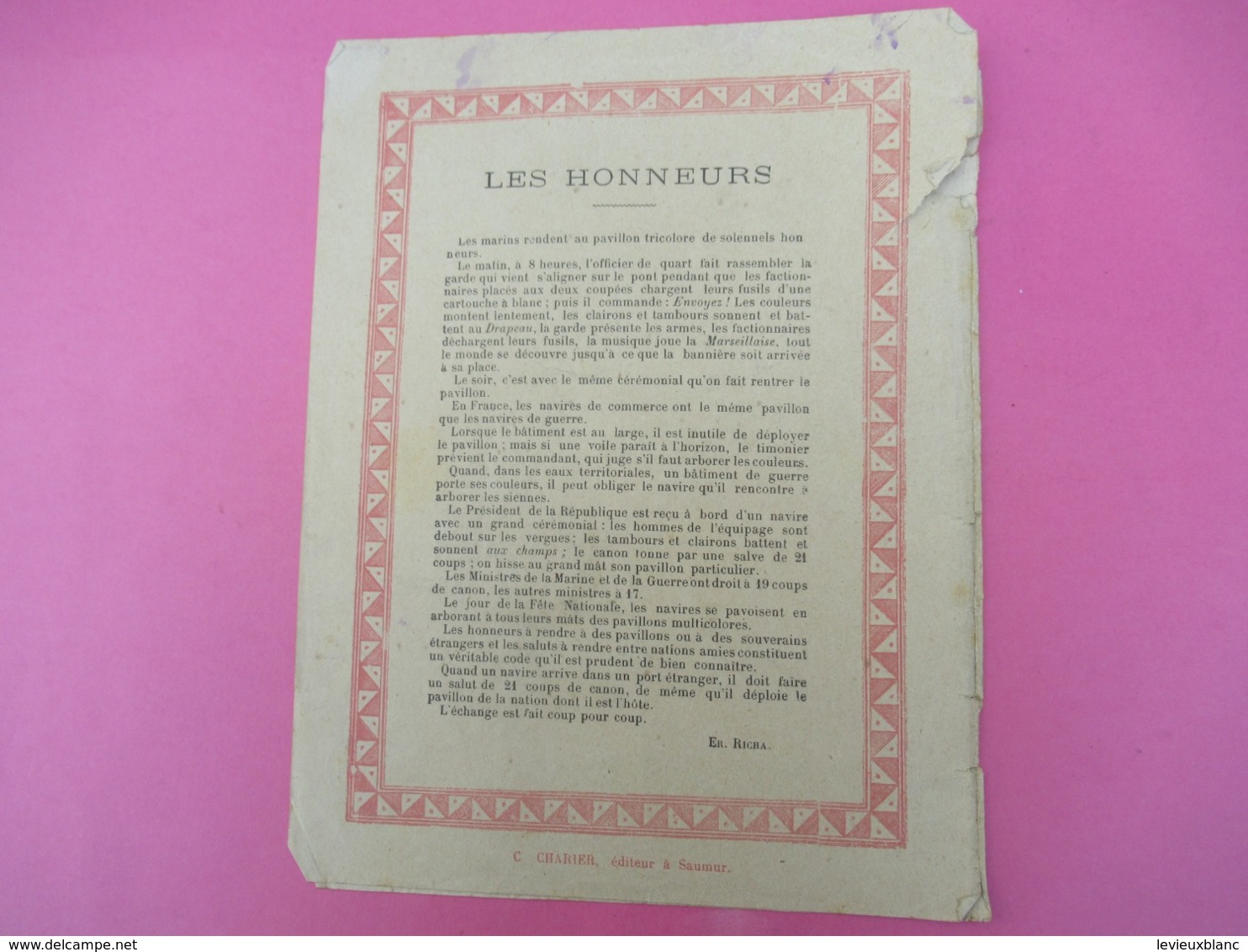 Couverture De Cahier écolier/La Marine Militaire / Les Honneurs /Collection Charier Saumur/Vers 1900  CAH259 - Sonstige & Ohne Zuordnung