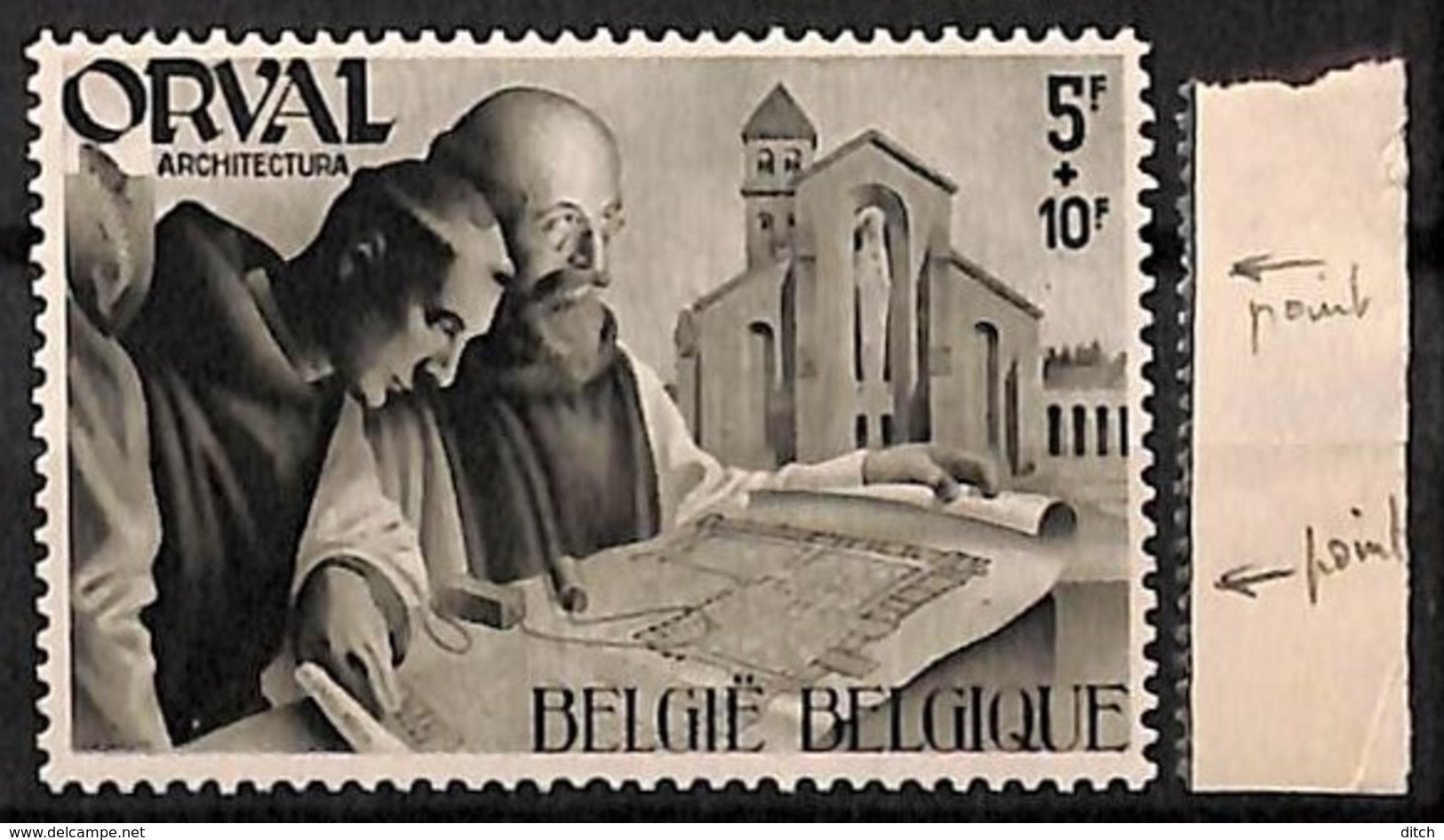 [651469]BELGIQUE 1941 - N° 567-v, Orval, 5F+10F, Points Divers, Constante,Religion, Variété - Autres & Non Classés