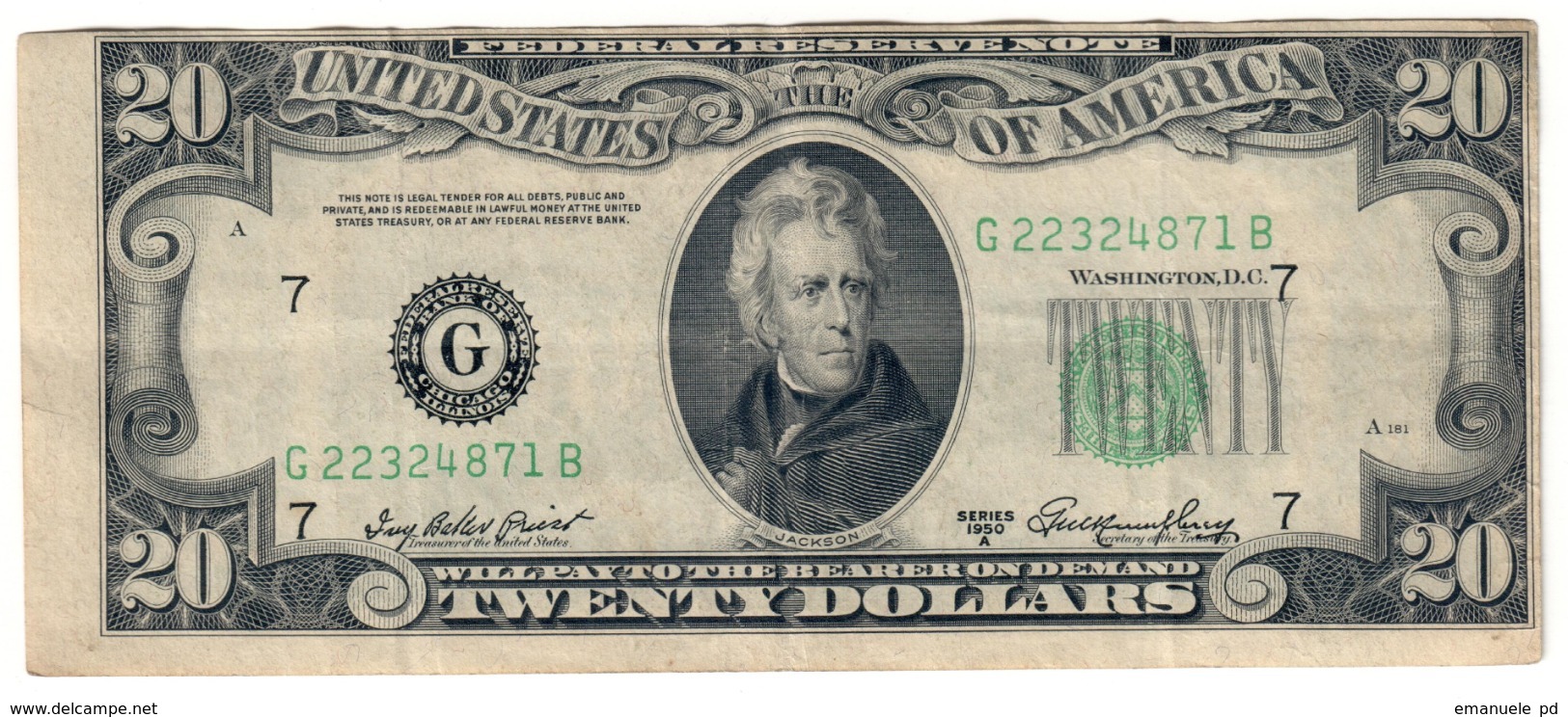 USA 20 Dollars 1950 A Cut Error *V* - Biljetten Van De  Federal Reserve (1928-...)