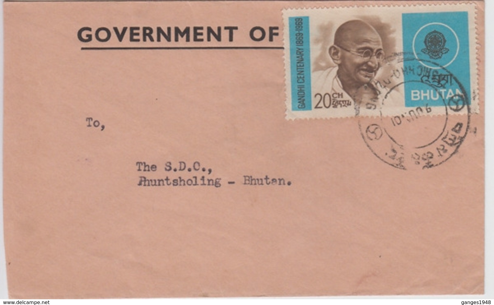 Bhutan  Mahatma Gandhi Stamp On 2001 Srvice Cover  India  #   20834     D - Mahatma Gandhi