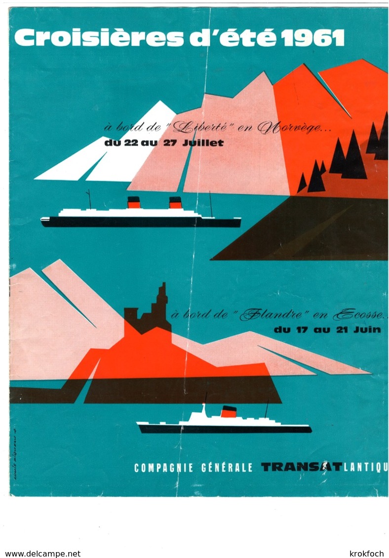 Paquebot Liberté - CGT Générale Transatlantique - Dépliant Croisière D'été En Norvège 1961 - 6 Pages  - 26,5 X 21 Cm - Autres & Non Classés