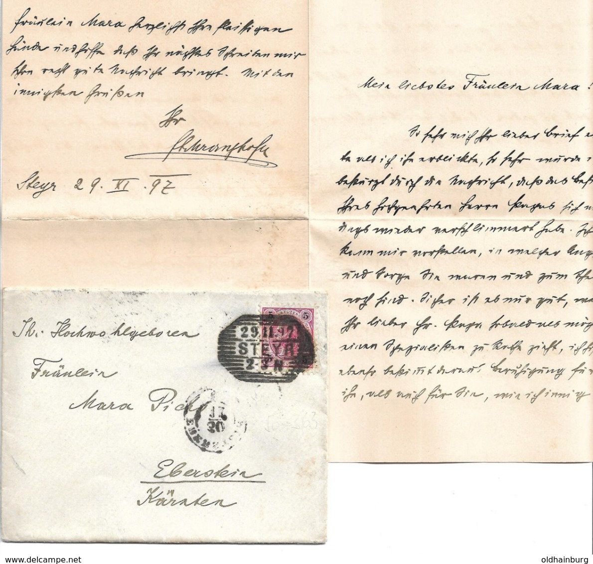 1570b: Brief 29.11.1897 Steyr Nach Eberstein, Mit Vollem Briefinhalt - Autres & Non Classés