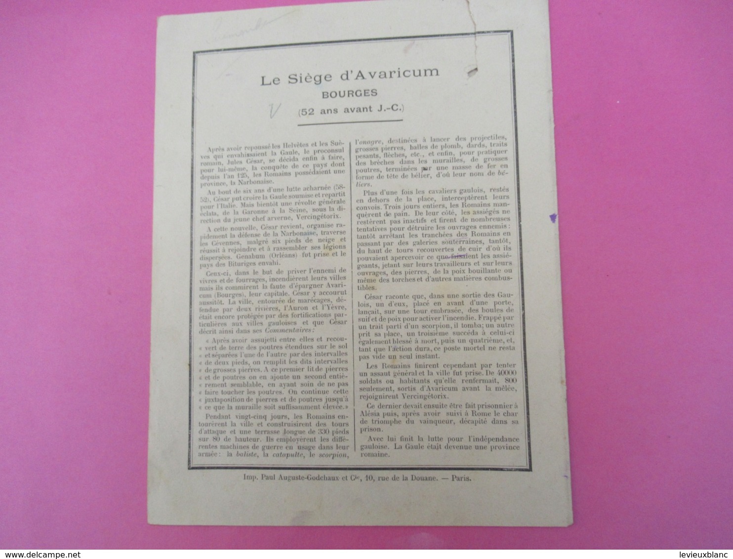 Couverture De Cahier écolier/Les Siéges Célébres à Travers Les Ages/Avaricum/ Bourges/GODCHAUX/Vers1900 CAH272 - Otros & Sin Clasificación