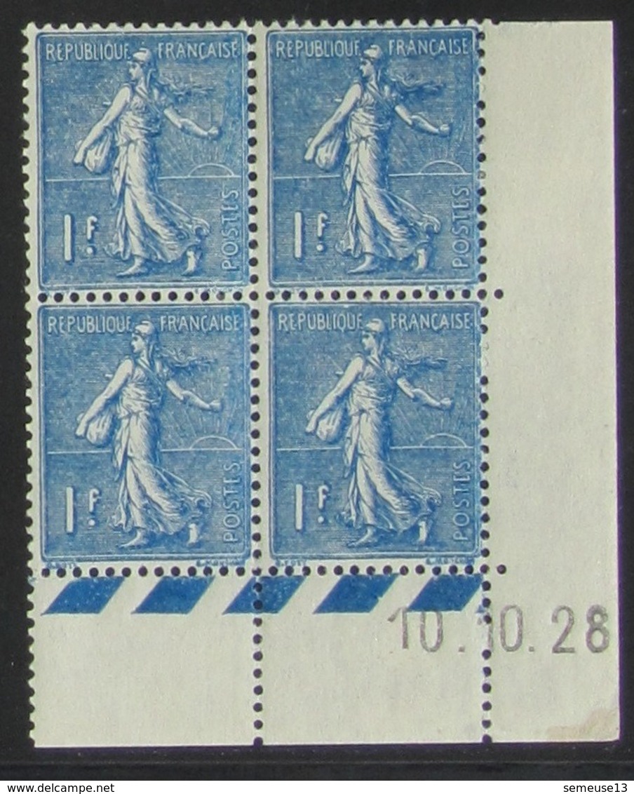 Semeuse 1 F. Bleu 205 En Bloc De 4 Coin Daté - Pas Cher - 1903-60 Semeuse Lignée