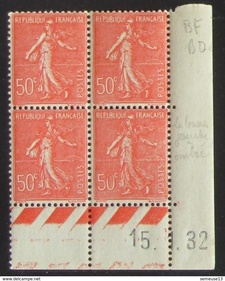 Semeuse 50 C. Rouge 199 En Bloc De 4 Coin Daté - VARIÉTÉ - 1903-60 Semeuse Lignée