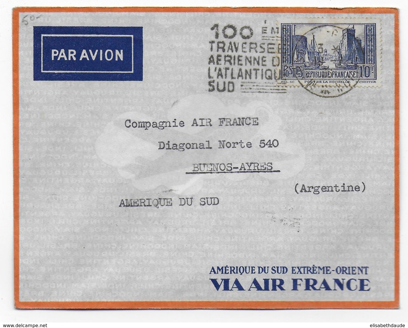 1936 - DAGUIN 100° TRAVERSEE AERIENNE ATLANTIQUE SUD / ENV. De MARSEILLE GARE AVION => BUENOS-AYRES (ARGENTINE) - MERMOZ - 1927-1959 Covers & Documents