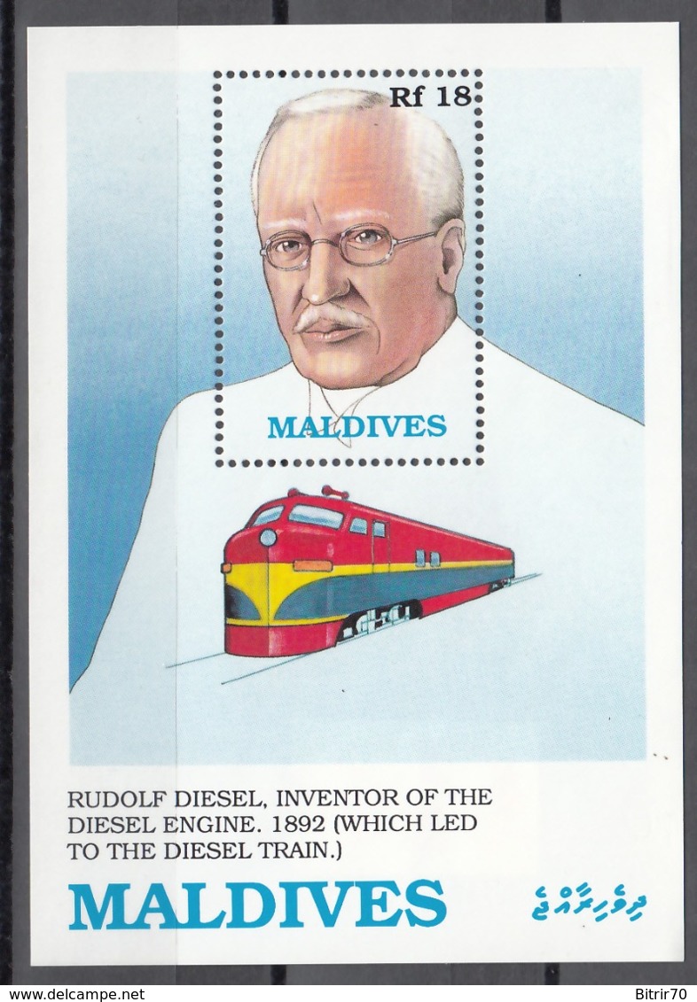 MALDIVES, 1989  Yvert Nº HB 162  MNH,  Pioneros Del Ferrocarril, Rudolf Diesel (1858-1913) - Eisenbahnen