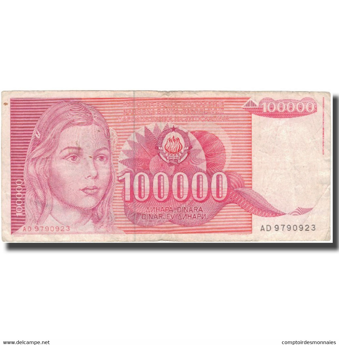 Billet, Yougoslavie, 100,000 Dinara, 1989, KM:97, B+ - Yougoslavie