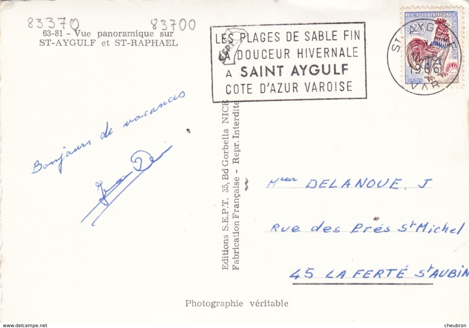 83. SAINT AYGULF. CPA. VUE PANORAMIQUE SUR ST AYGULF ET ST RAPHAEL. ANNEE 1966 + TEXTE - Altri & Non Classificati