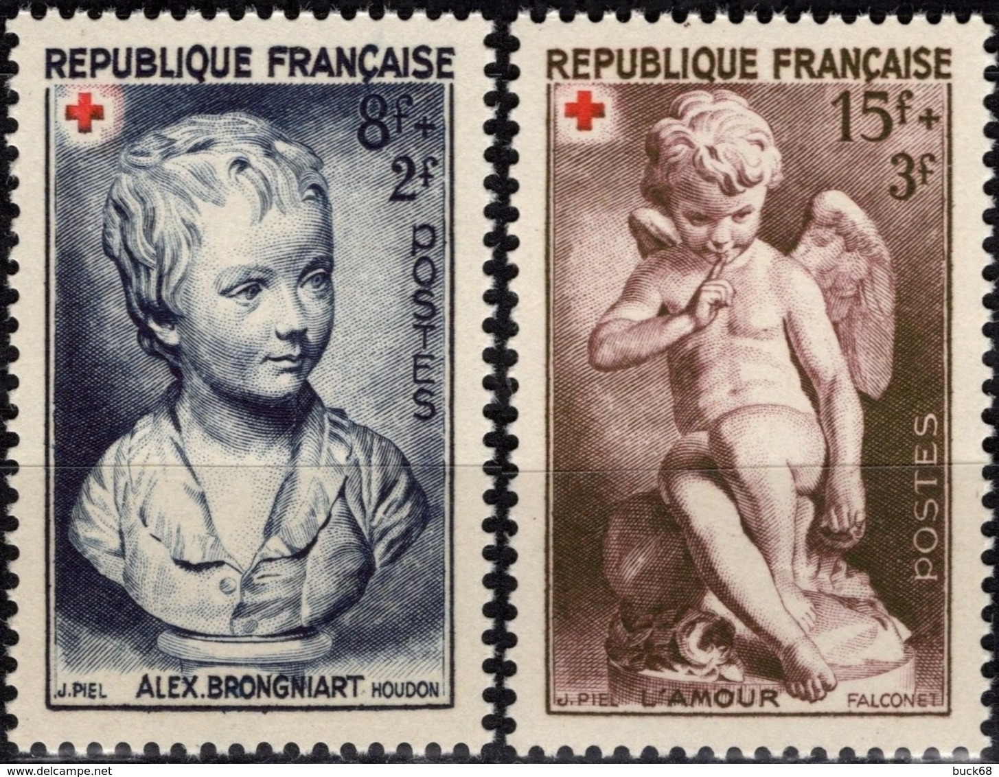 FRANCE 876 877 ** MNH Croix-Rouge Brongniart Enfant Par Houdon Et L'Amour Par Falconet - Neufs