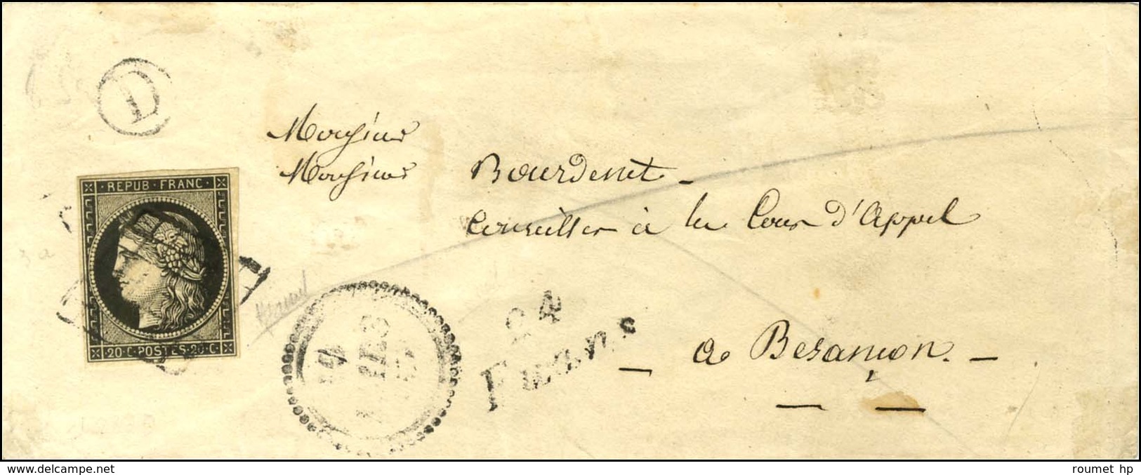 Grille / N° 3 Cursive 24 / Fuans Sur Lettre Pour Besançon. - TB. - 1849-1850 Cérès