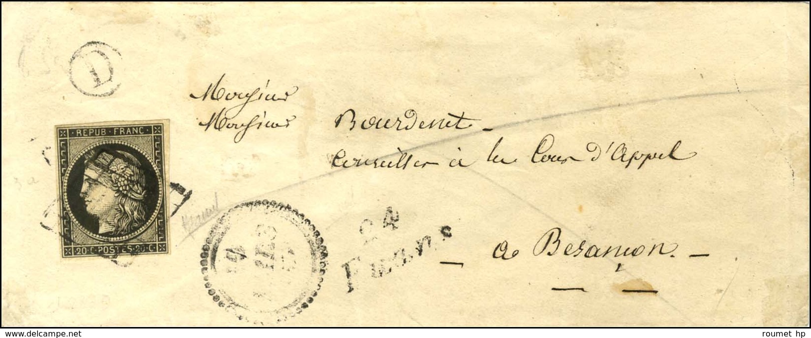 Grille / N° 3 Cursive 24 / Fuans Sur Lettre Pour Besançon. - TB. - 1849-1850 Ceres