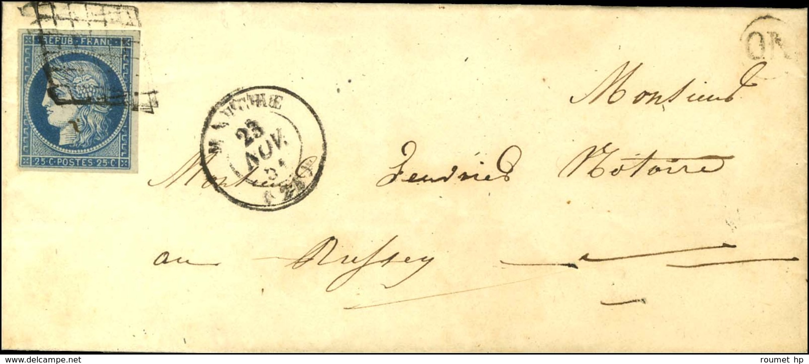 Grille / N° 4 Càd T 15 MAICHE (24), Au Recto OR Sur Lettre Avec Texte Daté De Damprichard. 1851. - TB / SUP. - 1849-1850 Cérès