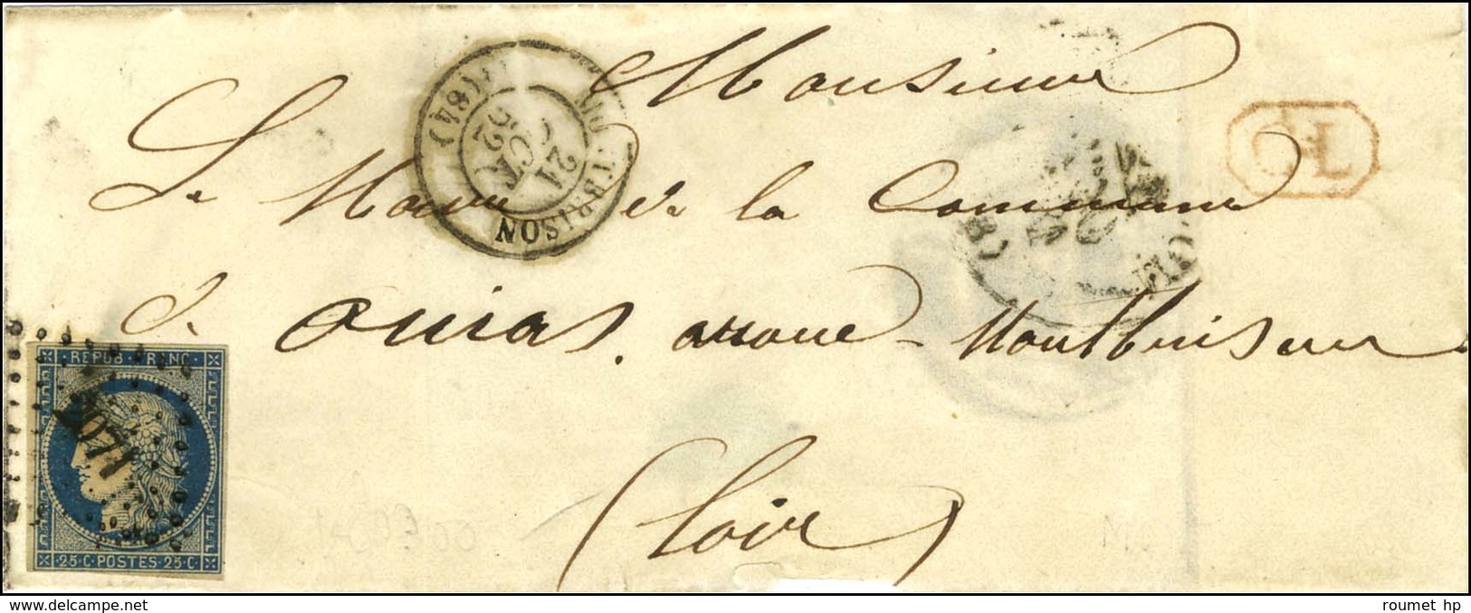 PC 2071 / N° 4 Càd T 15 MONTBRISON (84) Sur Lettre Locale Affranchie Au Tarif Territorial. Au Recto, Apposition De La Gr - 1849-1850 Cérès