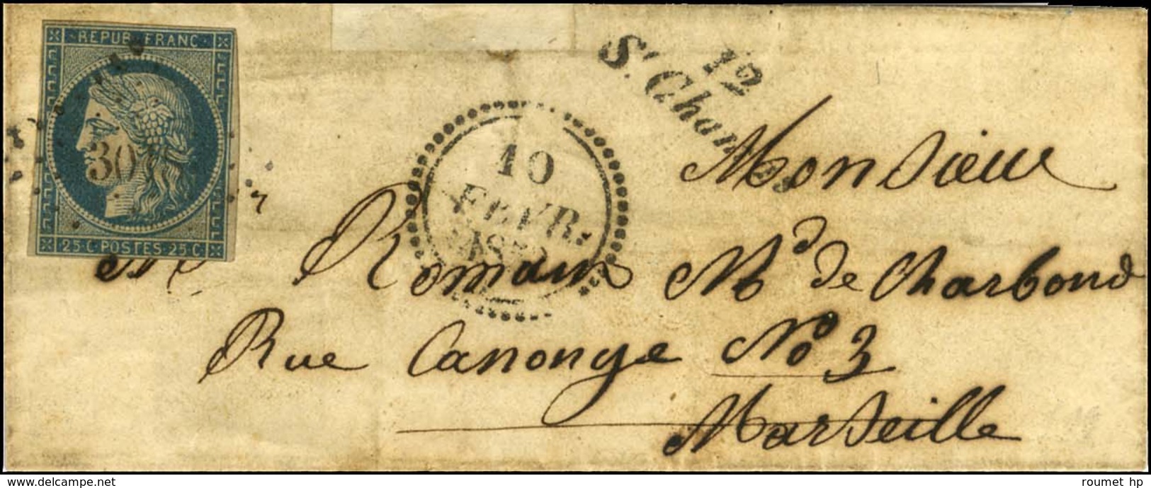 PC 3018 / N° 4 Filet Effleuré Cursive 12 / St Chamas, Dateur B. 1852. - TB. - 1849-1850 Cérès