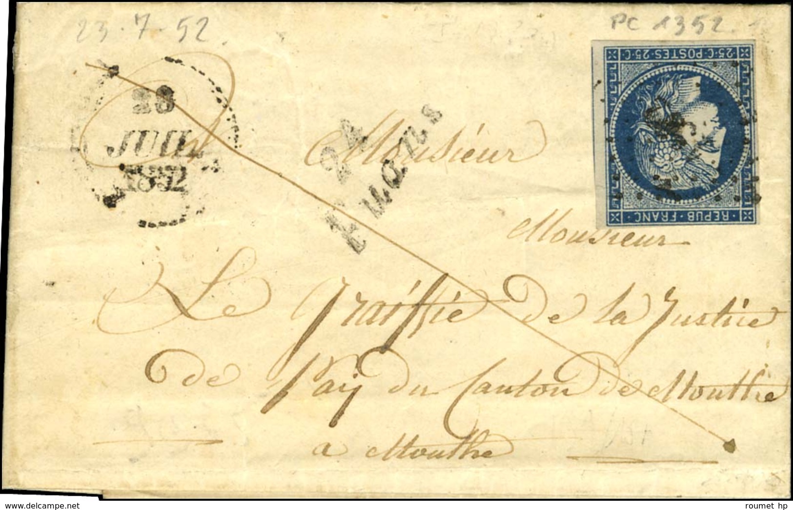 PC 1352 / N° 4 Cursive 24 / Fuans Sur Lettre Avec Texte Daté Orchamp Le 26 Juillet 1852. - TB. - 1849-1850 Ceres