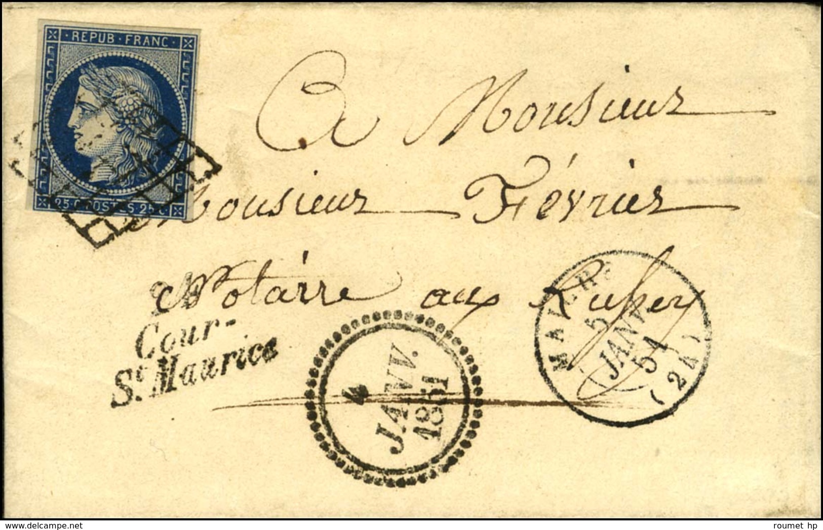 Grille / N° 4 Càd T 15 MAICHE (24) Cursive 24 / Cour- / St Maurice Sur Lettre Avec Texte Daté De Belleherbe, Dateur B. 1 - 1849-1850 Cérès