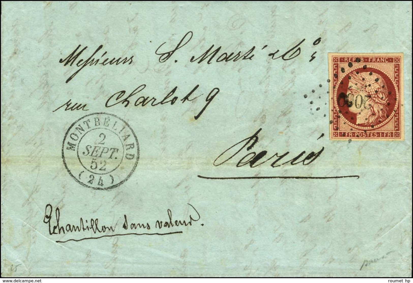 PC 2069 / N° 6 Belles Marges Et Superbe Nuance Càd T 15 MONTBELIARD (24) Sur Lettre 3 Ports Pour Paris. - SUP. - 1849-1850 Cérès
