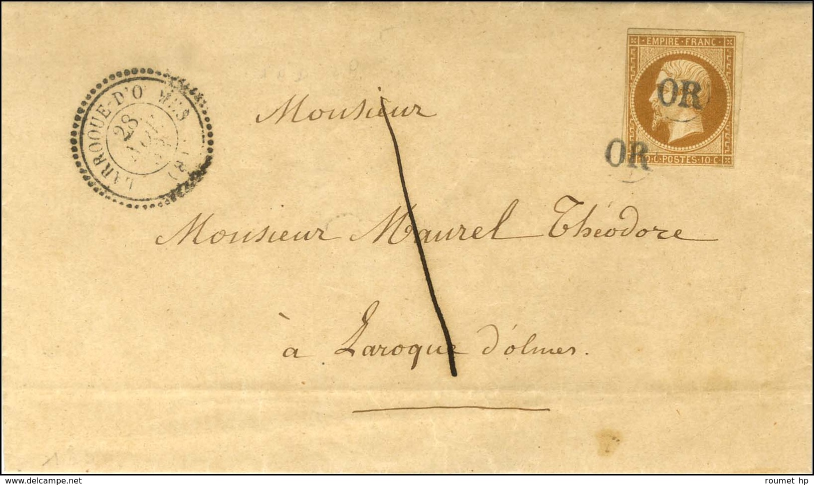 OR (2 Frappes) / N° 13 Leg Def Càd T 22 LARROQUE-D'OLMES (8) Sur Lettre Avec Texte Daté Au Peyrat Le 27 Novembre 1858 Ad - 1853-1860 Napoléon III