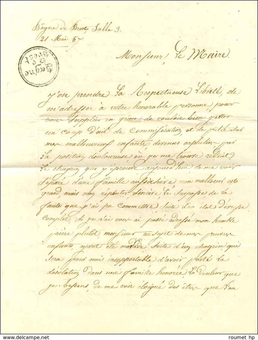 PC 511 / N° 14 (pd) Càd T 15 BREST (28) Sur Enveloppe Avec Texte D'un Bagnard, Dans Le Texte '' Bagne De Brest Salle 3 2 - 1853-1860 Napoleon III