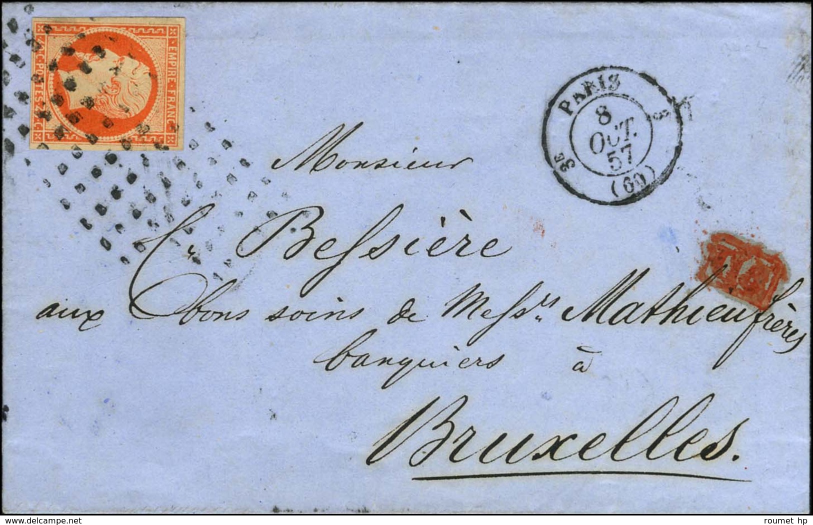 Rouleau De Gros Points / N° 16 Càd PARIS (60) Sur Lettre Pour Bruxelles. 1857. - TB / SUP. - 1853-1860 Napoléon III.