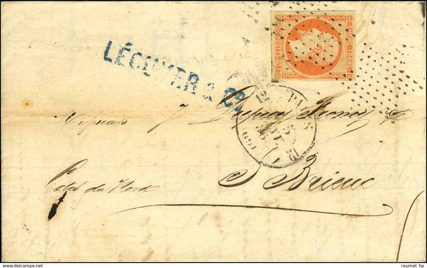 Roulette D'étoiles / N° 16 Belles Marges Càd 12 PARIS 12 (60) Sur Lettre 2 Ports Pour Saint-Brieuc. 1856. - TB / SUP. - 1853-1860 Napoléon III.