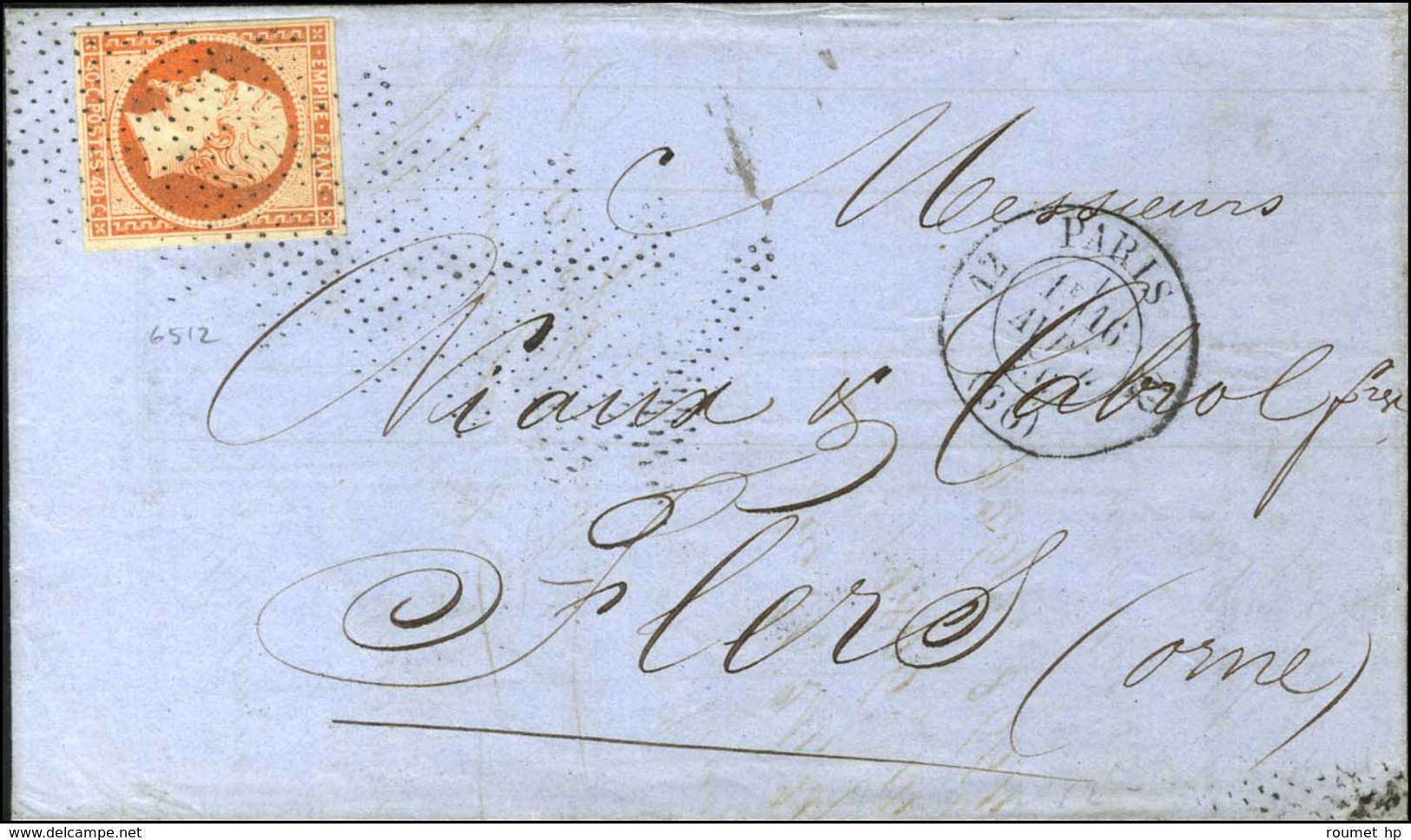 Roulette Accordéon / N° 16 Belles Marges Càd 12 PARIS 12 (60) Sur Lettre 2 Ports Pour Flers. 1856. - TB / SUP. - 1853-1860 Napoleon III