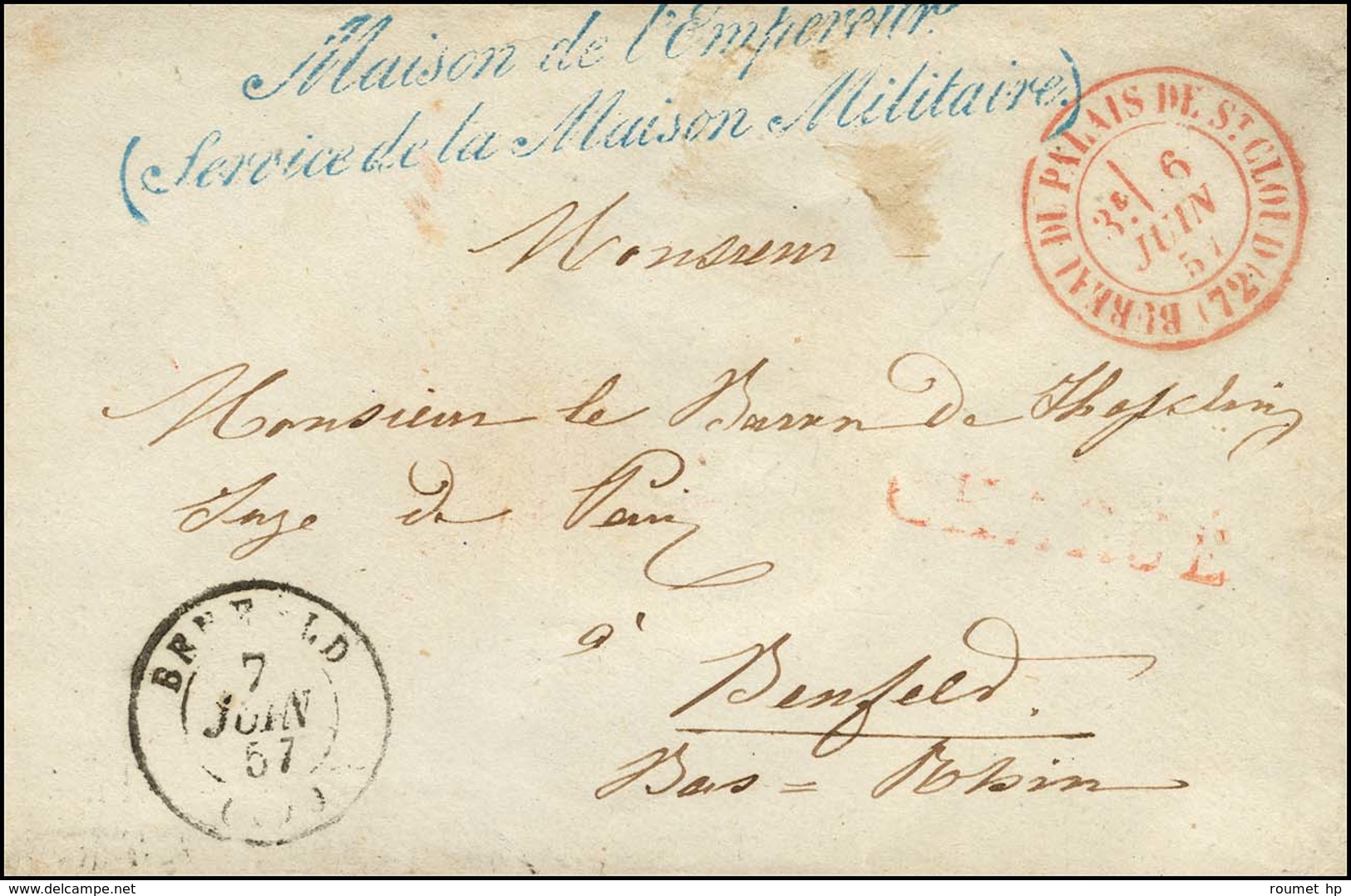 Griffe Bleue ' Maison De L'Empereur / (Service De La Maison Militaire) ' Càd Rouge BUREAU DU PALAIS DE ST CLOUD (72), CH - 1853-1860 Napoléon III.