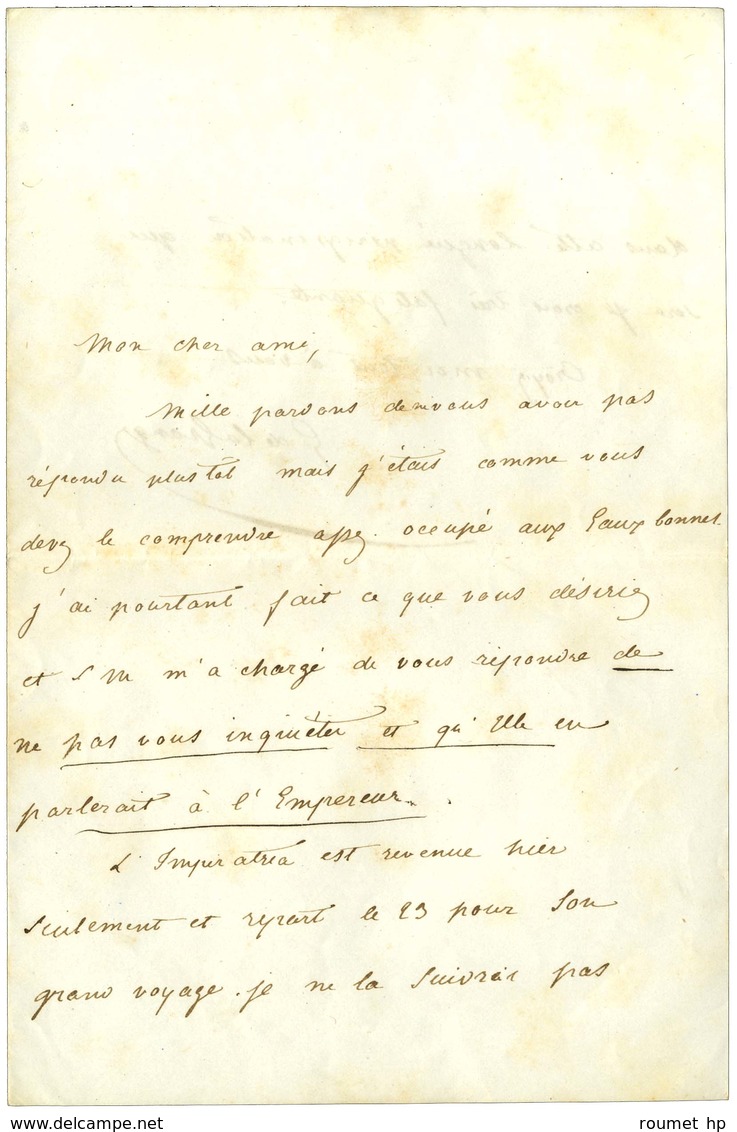 Càd Rouge BUREAU DU PALAIS DE SAINT-CLOUD (72) Sur Lettre Adressée En Franchise Avec Griffe Bleue ' Service De L'Empereu - 1853-1860 Napoleon III