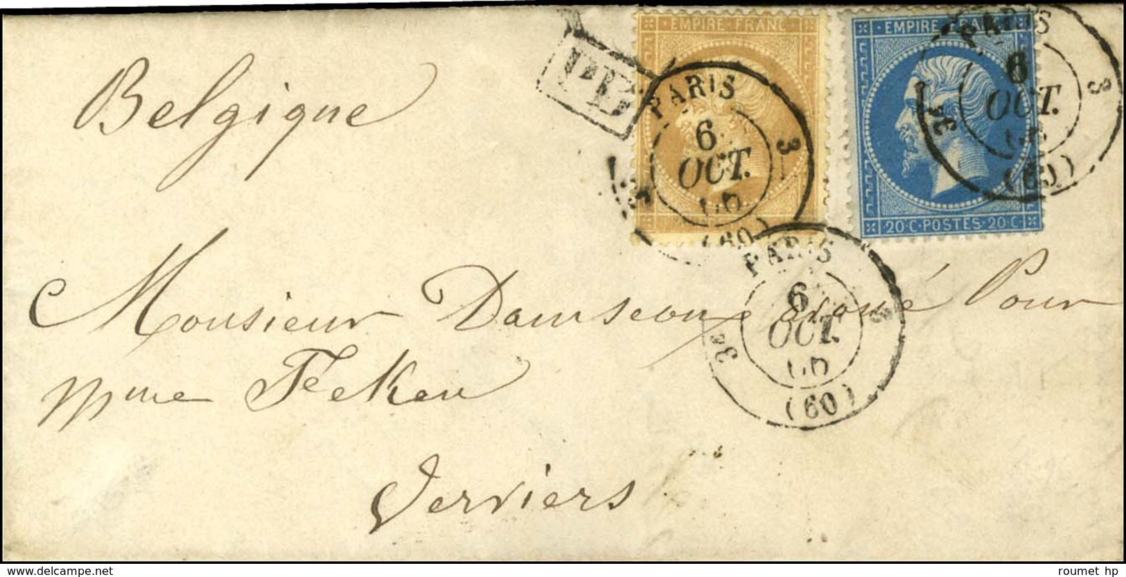 Càd 3e PARIS 3 (60) / N° 21 + 22 Sur Lettre Adressée à Verviers (Belgique). 1866. - TB / SUP. - 1862 Napoleon III