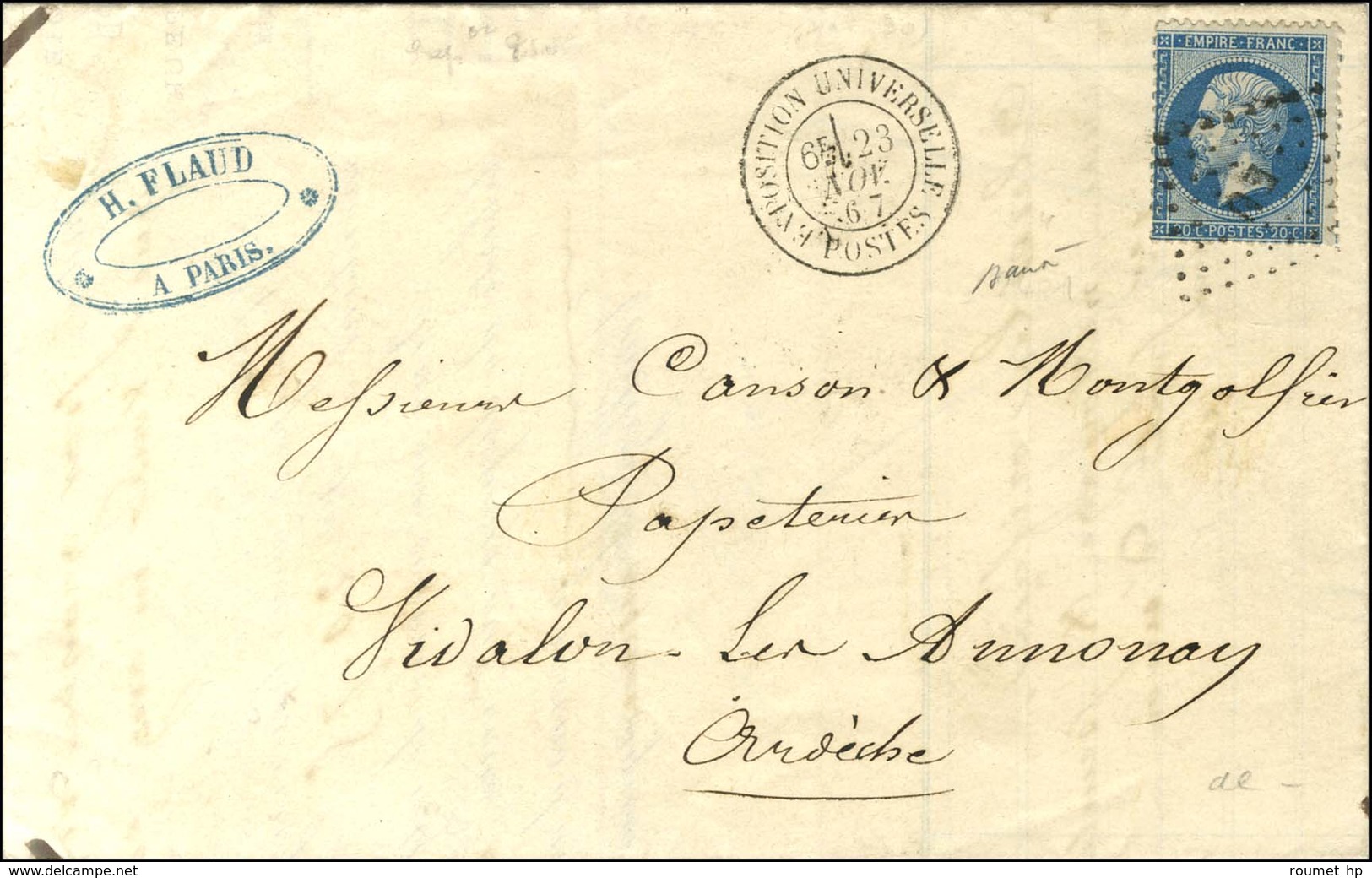 Losange EU / N° 22 Càd EXPOSITION UNIVERSELLE / POSTES Sur Lettre Adressée à MM Canson Et Montgolfier à Annonay. 1867. - - 1862 Napoleon III