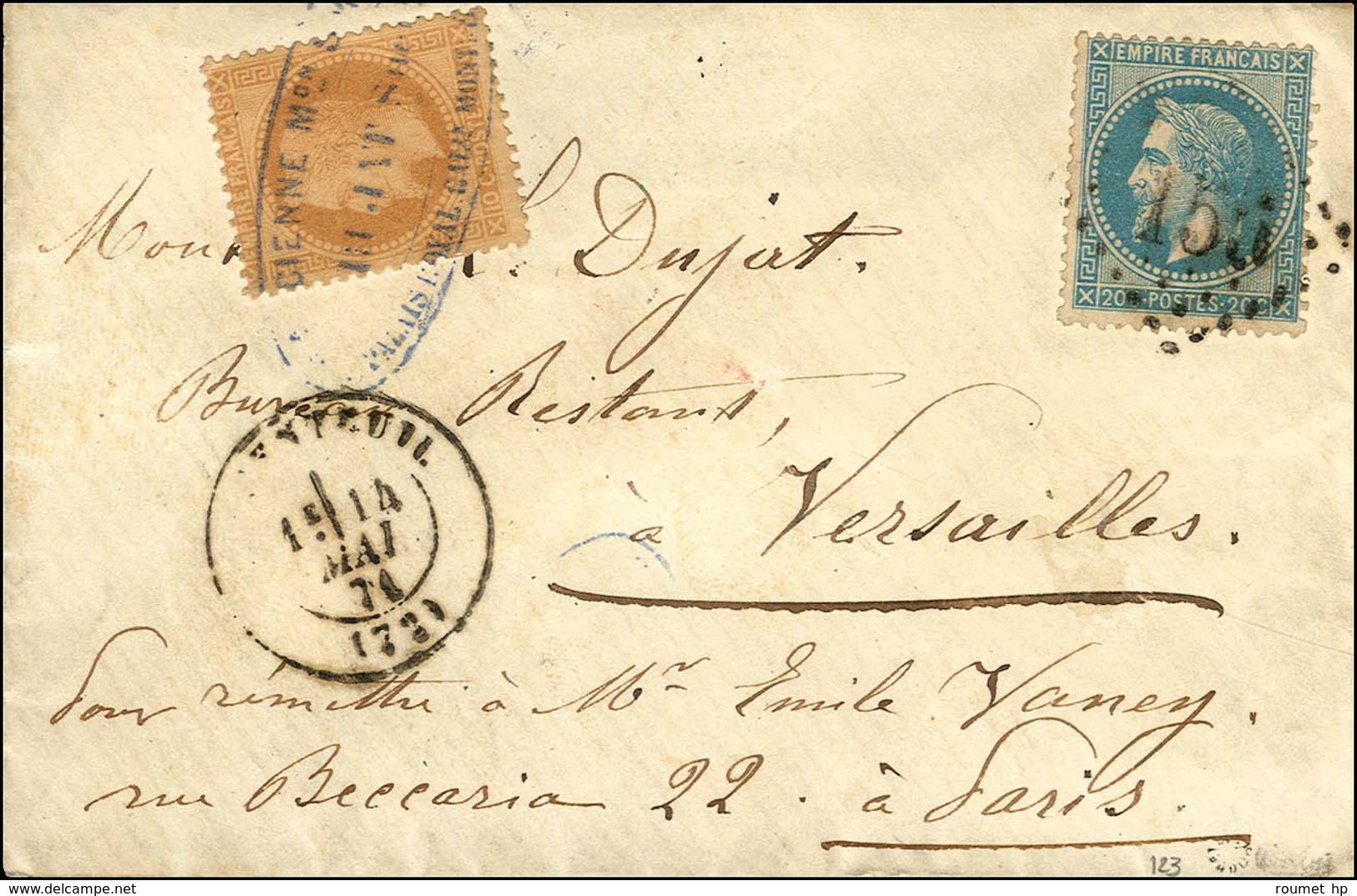 Lettre Affranchie D'Argenteuil Pour Monsieur Dujat, Bureau Restant à Versailles Pour Remettre à Monsieur Vaney, 22 Rue B - 1863-1870 Napoleon III With Laurels