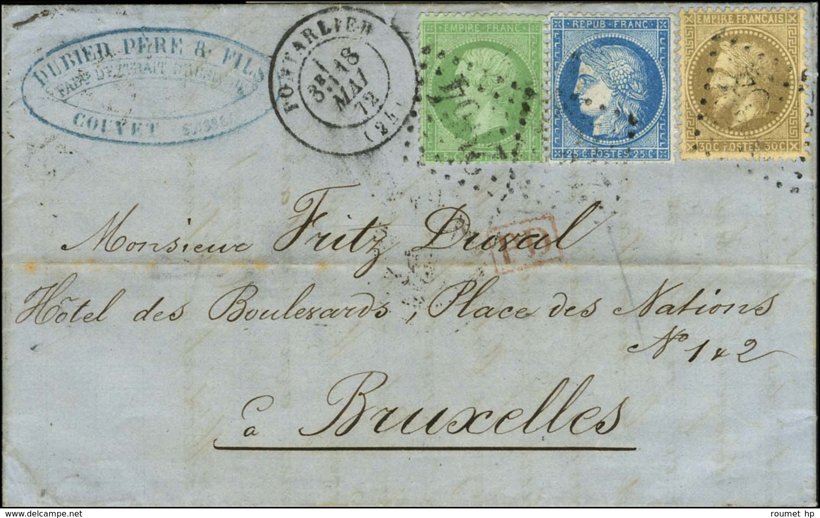 GC 2964 / N° 20 + 30 + 60 Càd T 17 PONTARLIER (24) Sur Lettre 2 Ports Pour Bruxelles. 1872. - TB. - 1863-1870 Napoléon III Lauré