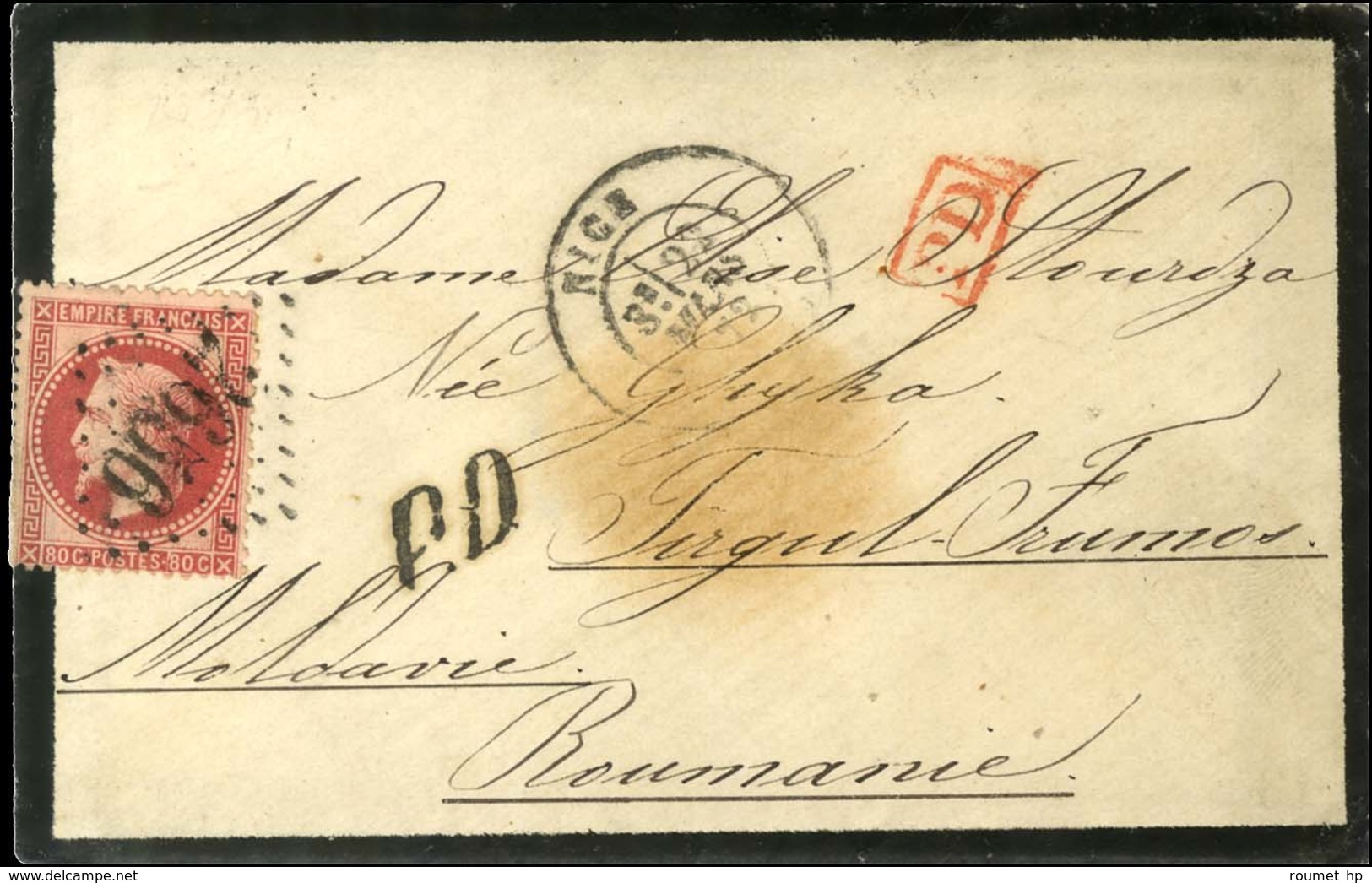 GC 2656 / N° 32 Càd T 17 NICE (87) Sur Lettre Avec Texte Adressée à Tirgul Frumos (Moldavie). Au Verso, Càd D'arrivée. 1 - 1863-1870 Napoléon III. Laure