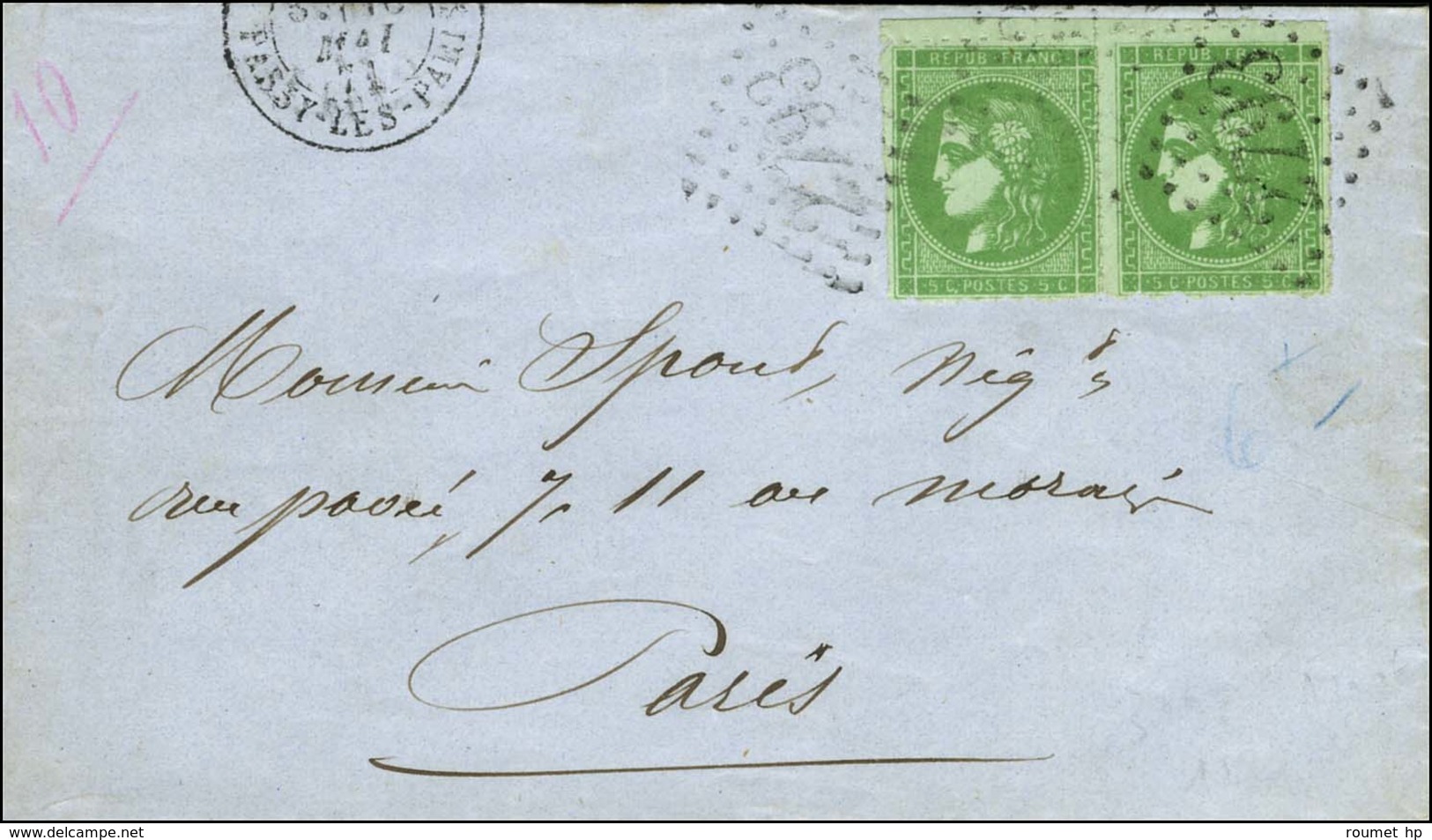 GC 2793 / N° 42 Paire Avec Piquage De Soissons Sur Lettre Avec Texte Daté Soissons Le 11 Mai 1871 Pour Paris Pendant La  - 1870 Bordeaux Printing