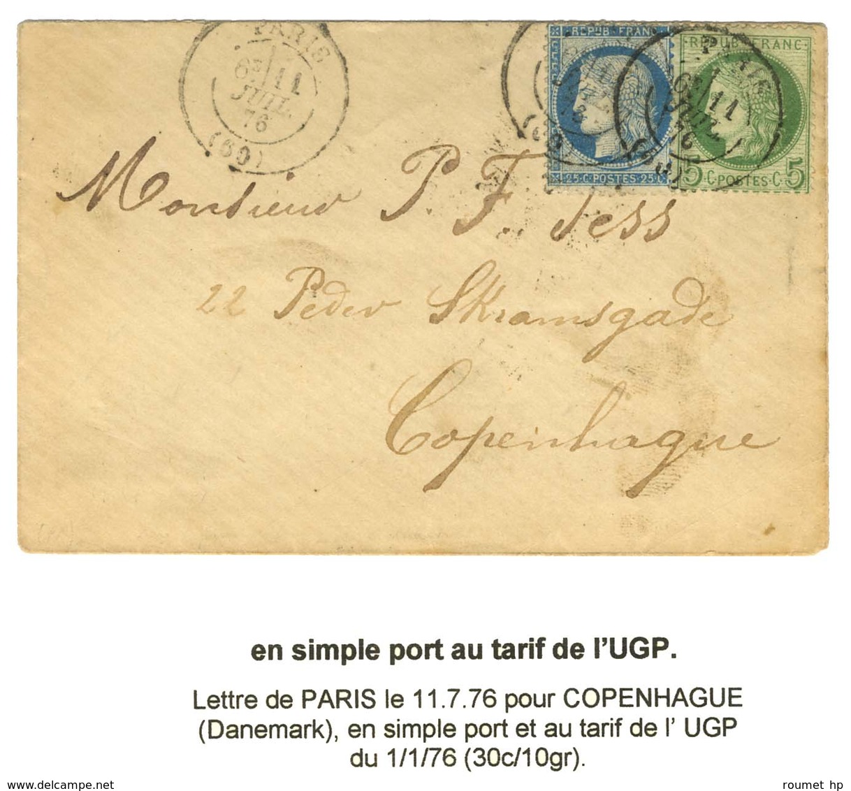 Càd PARIS (60) / N° 53 + 60 Sur Lettre Pour Copenhague. Au Verso, Càd D'arrivée. 1876. - TB. - 1871-1875 Cérès