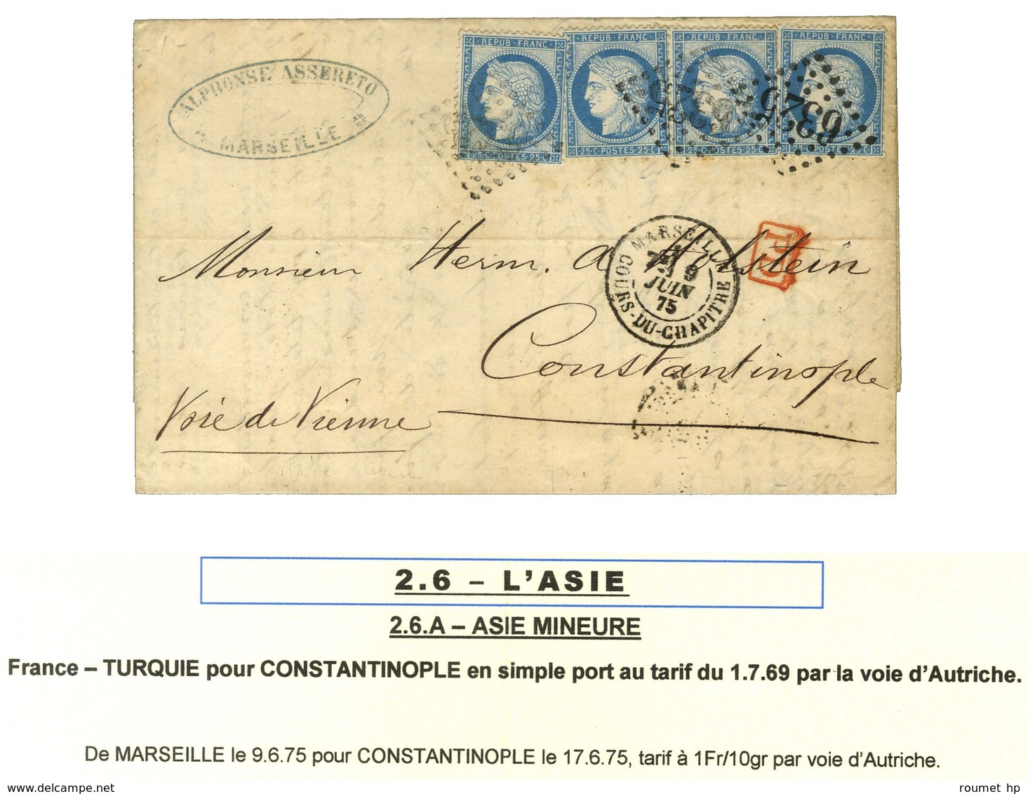 GC 6325 / N° 60 (4) Càd MARSEILLE / COURS-DU-CHAPITRE Sur Lettre Pour Constantinople Par La Voie D'Autriche. 1875. - TB  - 1871-1875 Ceres