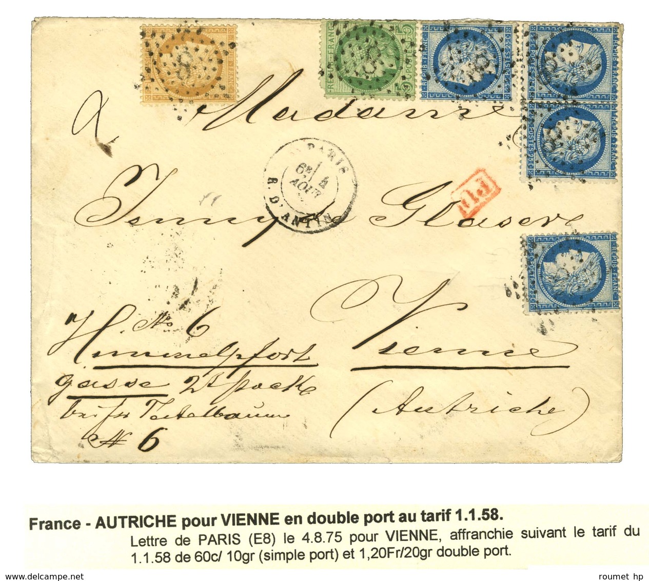 Etoile 8 / N° 53 Pd + 55 + 60 (4) Sur Lettre 2 Ports Pour Vienne (Autriche). 1875. - TB / SUP. - R. - 1871-1875 Cérès