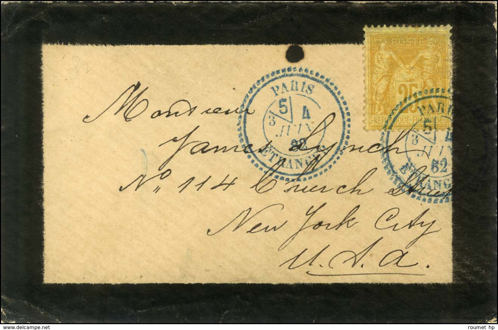 Càd Perlé Bleu PARIS / ETRANGER / N° 92 Sur Lettre Pour New York. Au Verso, Càd D'arrivée. 1882. - TB / SUP. - R. - 1876-1878 Sage (Typ I)